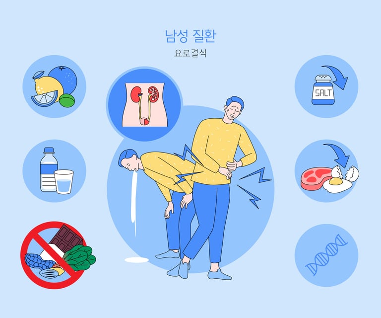요로결석의 여러 증상에 대한 일러스트 이미지